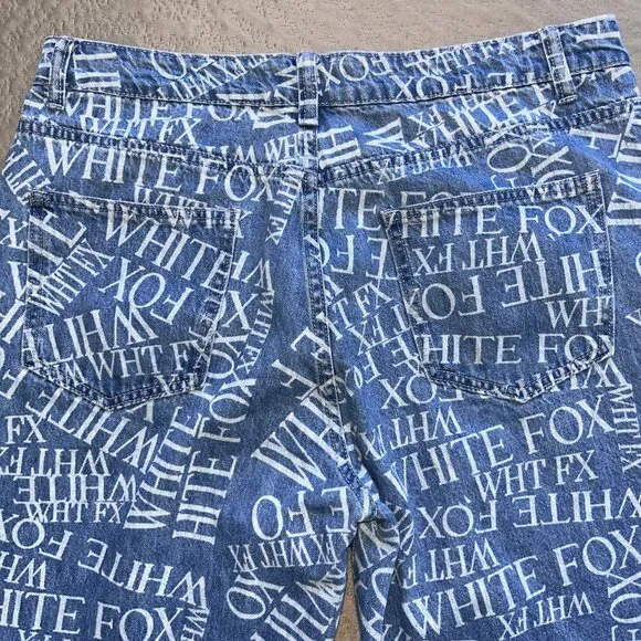 WHITE FOX BOUTIQUE ALL OVER SPELLOUT PRINT BAGGY JEANS HIGH WAIST WIDE LEG - L